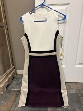 Calvin Klein Colorblock Midi Dress in White, Cream & Plum